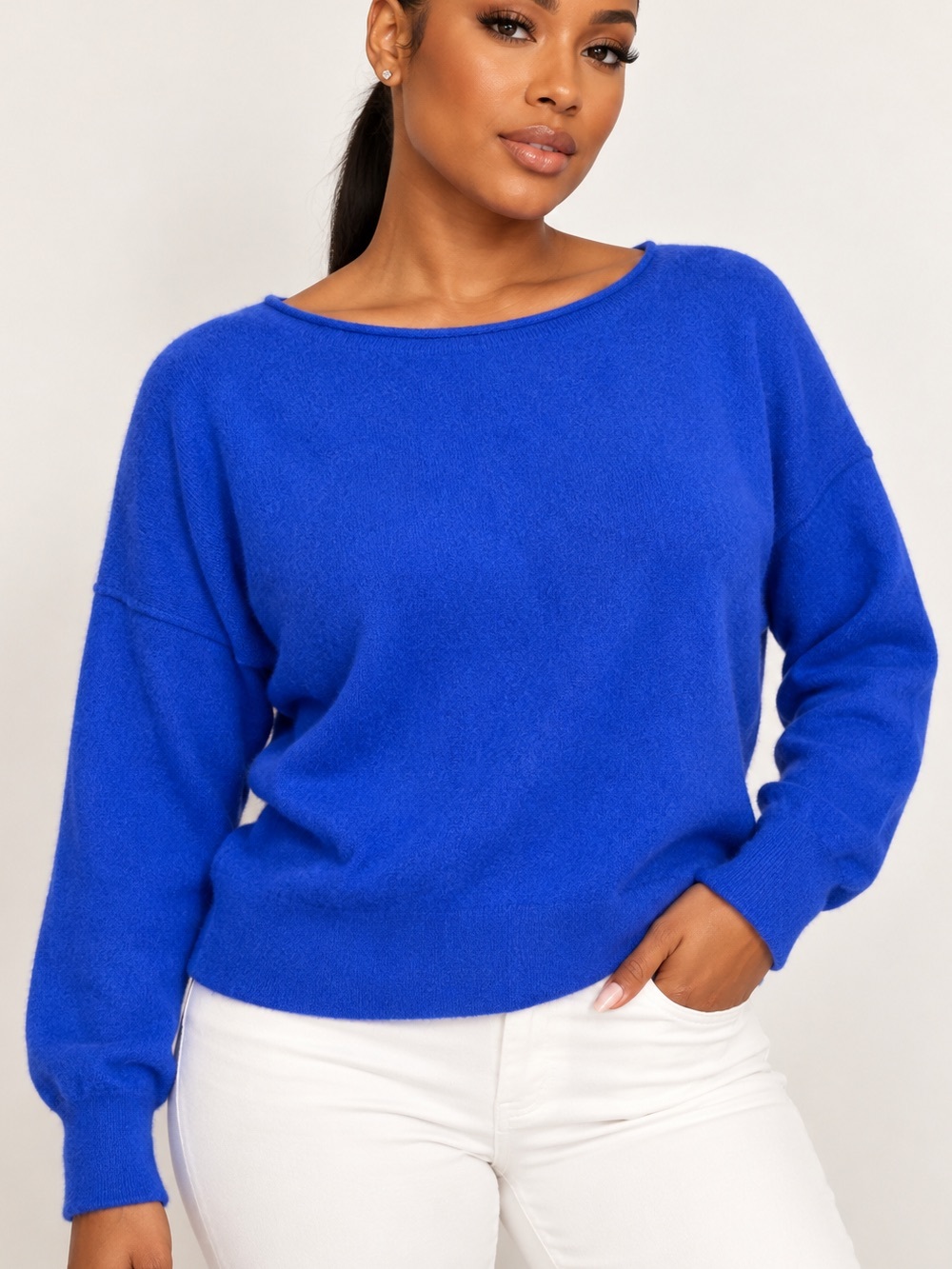 Tahari 100% 2-Ply Cashmere Sweater XL Royal Blue Cobalt Blue Boatneck